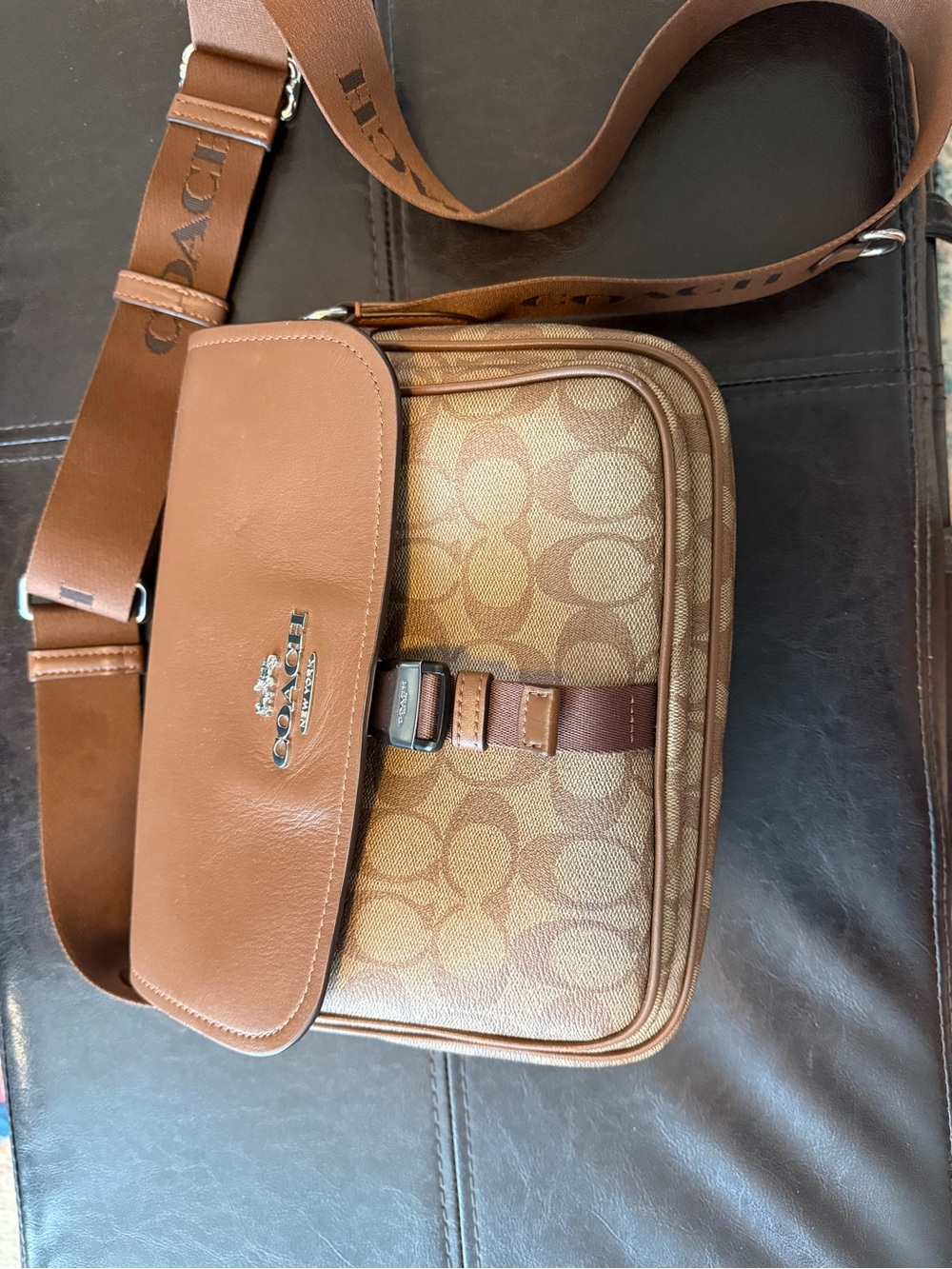 Coach Brown Signature and Leather Crossbody Bag - Picture 2 of 7